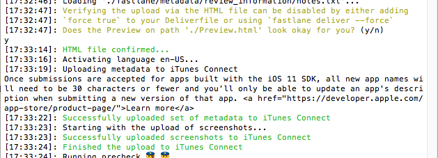 `fastlane deliver` upload success