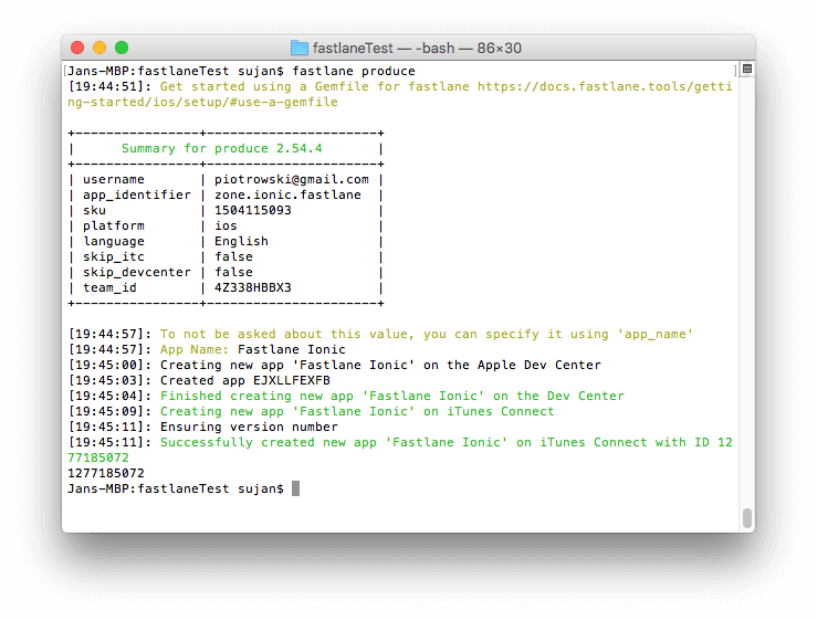 `fastlane produce`