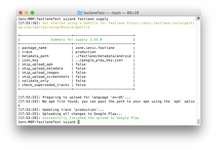 `fastlane supply` upload success