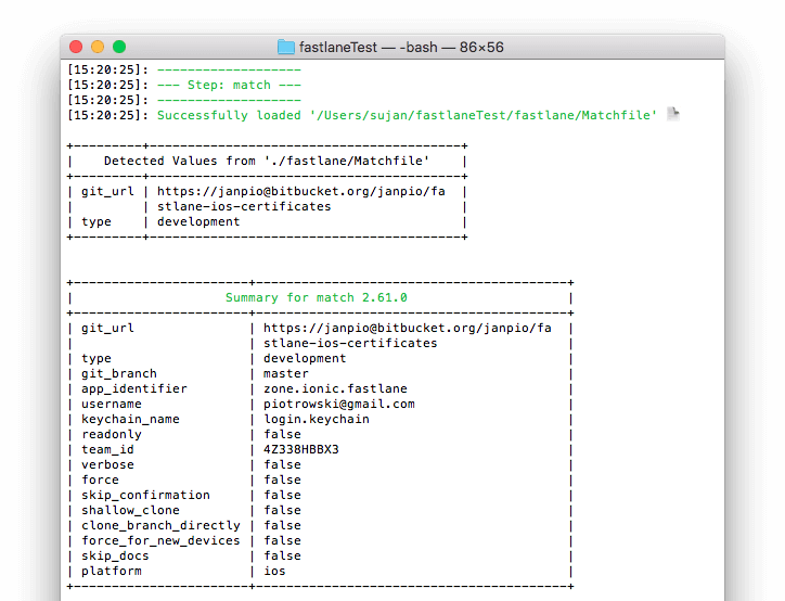 `fastlane match` output