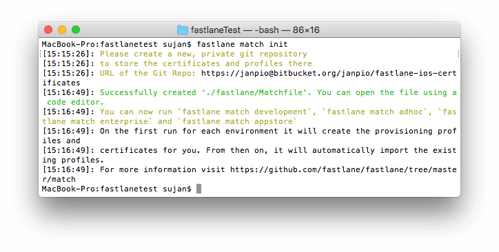 `fastlane match init` output
